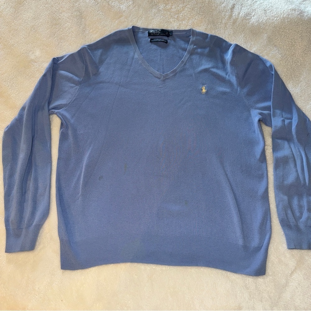 Ralph Lauren Men's Light Blue V-Neck Sweater Size Large